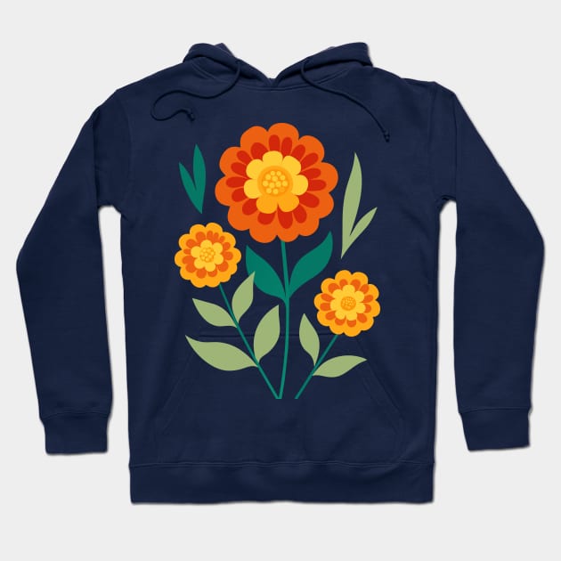 Retro Marigold Flowers Hoodie by craftydesigns